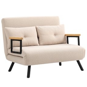 Sofá Cama de 2 Plazas Sofá Cama Plegable Tapizado en Borreguito con Respaldo Ajustable de 5 Niveles y Almohadas Acolchadas para Oficina Dormitorio Salón 102x73x81 cm Beige