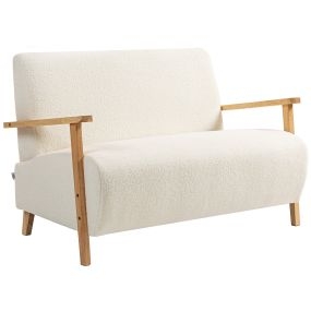 Sofá de 2 Plazas Tapizado en Borreguito Sofá de Salón de 118 cm con Acolchado Grueso Reposabrazos y Patas de Madera para Dormitorio Sala de Estar Crema