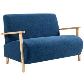 Sofá de 2 Plazas Tapizado en Borreguito Sofá de Salón de 118 cm con Acolchado Grueso Reposabrazos y Patas de Madera para Dormitorio Sala de Estar Azul Oscuro
