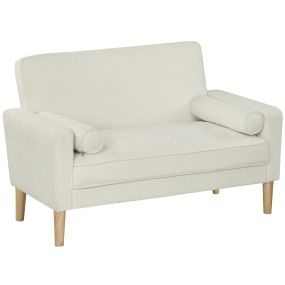 Sofá de 2 Plazas Tapizado en Terciopelo Sofá de Salón de 130 cm con Asiento Capitoné y Patas de Madera para Espacios Pequeños Dormitorio Sala de Estar Oficina Crema