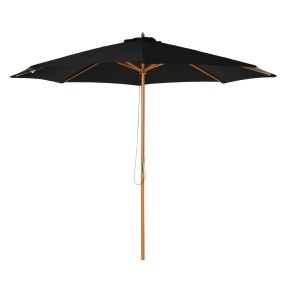 Sombrilla Terraza Exterior Ø300 cm Sombrilla de Jardín con Sistema de Polea Techo Ventilado y Poste Desmontable de Madera Parasol para Patio Terraza Negro