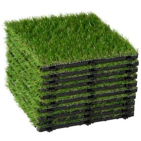 Césped Artificial 30x30 cm 10 Piezas con Altura de Hierba 25mm Alta Densidad de 6500 Tipo Alfombra o Estera de Hierba Sintética de Exterior para Jardín y Terraza Verde