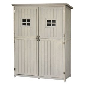 Cobertizo de Madera Caseta Exterior Armario Herramientas de Jardinería Doble Puertas Techo Impermeable Compartimientos de Diferentes Tamaños 127,5x50x164cm Madera Maciza