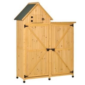 Caseta de Jardín de Madera con 2 Puertas 138x54,5x175 cm Cobertizo de Almacenaje Herramientas Techo Asfáltico Estantes Ganchos para Exterior Madera Natural