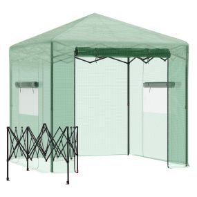 Invernadero de Jardín Plegable 240x180x240 cm Caseta Vivero para Cultivos Plantas Flores con 2 Ventanas y Puerta con Cremallera de Acero y PE Verde