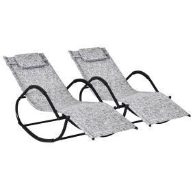 Conjunto de 2 Mecedoras de Exterior Tumbonas Mecedoras con Reposacabezas Reposabrazos y Marco Metálico Carga 160 kg para Jardín Terraza 160x61x79 cm Gris