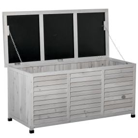 Baúl de Almacenaje Exterior 284L Arcón de Jardín de Madera Impermeable con Tapa Abrible y Diseño Persiana 127x56x60 cm Gris