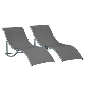 Juego de 2 Tumbonas Plegables Tumbonas de Jardín con Marco de Aluminio en Forma de S Carga de 120 kg para Piscina Patio Terraza 165x61x63 cm Gris Oscuro