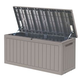 Baúl de Almacenamiento Exterior 290L con Asas y Ruedas Incorporados Candado Arcón para Patio Jardín Piscina Carga Máx. 50 kg 124x52,5x56,5 cm Gris Claro