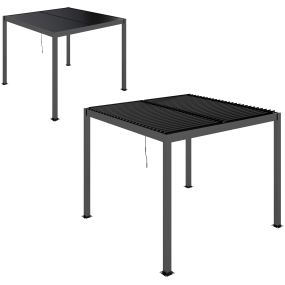 Pérgola de Aluminio 3x3 m Cenador de Jardín Gazebo con Techo de Lamas Ajustable y Sistema de Drenaje Impermeable Anti-UV Pabellón para Patio Terraza Balcón Gris Oscuro