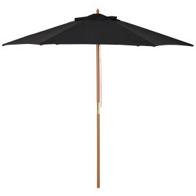 Sombrilla de Jardín Ø250x230 cm Parasol de Terraza con 6 Varillas Poste Desmontable Anti-UV Impermeable y Marco de Madera para Playa Patio Negro