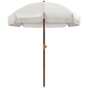 Sombrilla de Playa con Flecos Ø190x210 cm Parasol para Terraza con 8 Varillas Apertura Manual Anti-UV Impermeable y Bolsa de Transporte para Jardín Piscina Gris Claro