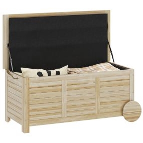 Baúl de Almacenaje Exterior 185L Arcón de Jardín de Madera Impermeable con Tapa Abrible 2 Ruedas Cuerdas de Lino Bisagras Metálicas y Forro Interno 110x50x50 cm Natural