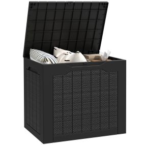 Baúl de Almacenaje Exterior 93L Arcón de Jardín Exterior Pequeño de Plástico Impermeable con 2 Asas Integradas y Soporte para Candado 56x41x50 cm Negro