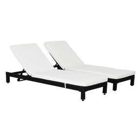 Set de 2 Tumbonas de Ratán Chaise Longue con Cojines Acolchados Cubierta Impermeable Silla para Exterior Jardín Patio Terraza