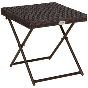 Mesa de Jardín de Ratán Sintético 0,16 ㎡ Mesa de Terraza Exterior Plegable con Patas Cruzadas y Marco de Acero para Patio Balcón Marrón