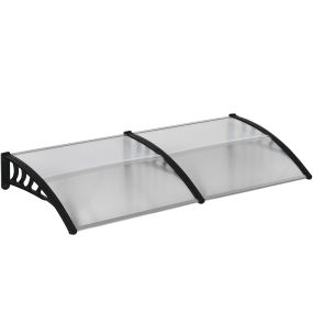 Tejadillo de Protección 200x96x27 cm Marquesina Exterior para Puertas y Ventanas contra Sol y Lluvia con Soporte de PP Policarbonato Transparente