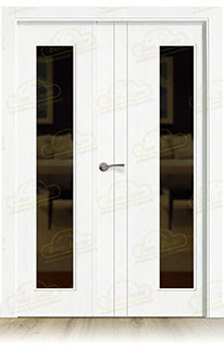 Puerta Doble de Salón PV2-V1L Lacada Blanca de Interior en Block (Maciza)